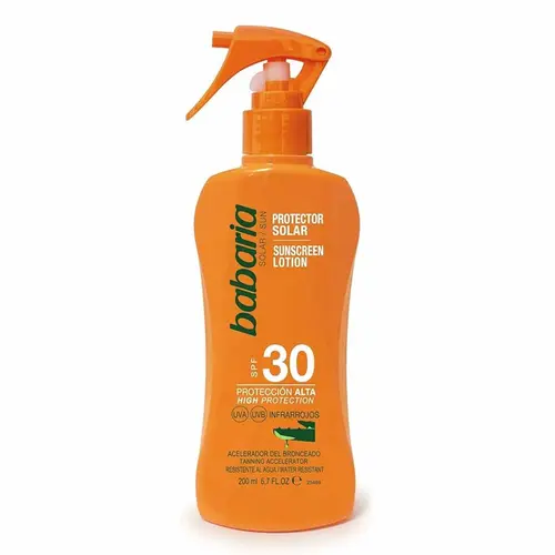 0018647_-spf-30-babaria-200--ezgif.com-resize اسپری ضدآفتاب اسپانیایی باباریا Babaria SOLAR SPF 30 حاوی عصاره آلوئه ورا 200 میل - Image 1
