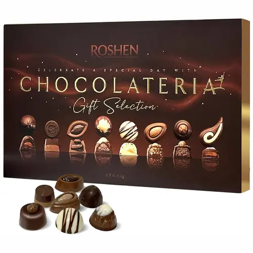 81NSlKq-3gL._AC_UF894,1000_QL80_ copy شکلات پذیرایی روسی روشن Roshen Chocolateria با مغز آجیل 194 گرم - Image 1