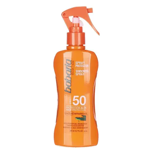 8410412000574_00-ezgif.com-resize اسپری ضدآفتاب اسپانیایی باباریا Babaria SOLAR SPF 50 حاوی عصاره آلوئه ورا 200 میل - Image 1