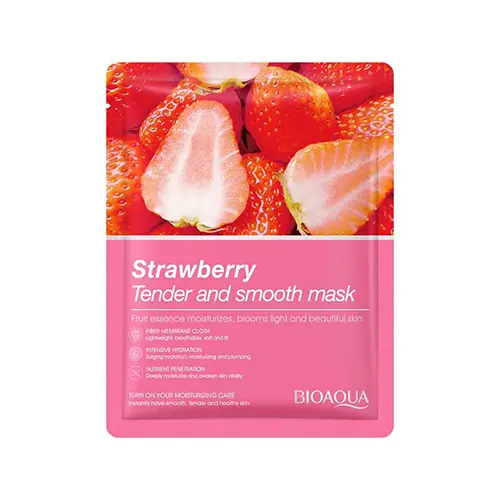 BIOAQUA-Strawberry-Tender-Smooth-Facial-Mask-BQY12418 ماسک صورت ورقه ای بیوآکوا Bioaqua حاوی عصاره توت فرنگی 25 گرم - Image 1
