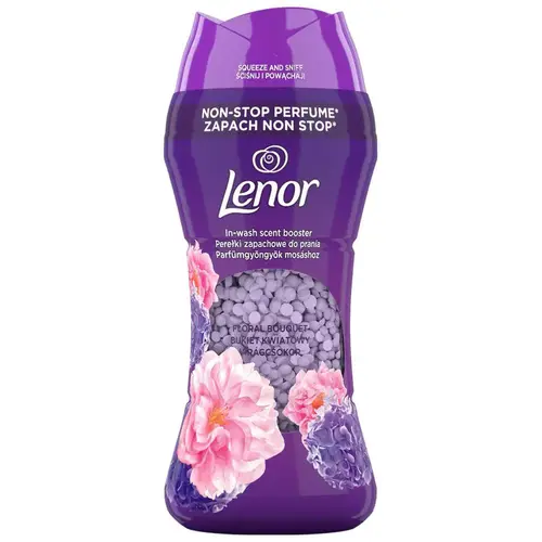 lenor-perelki-zapachowe-195g-floral-ezgif.com-resize دانه های خوشبو کننده لباس هلندی لنور Lenor Ametista با رایحه گل آمتیستا 195 گرم - Image 1