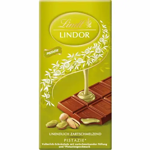 LindorPistachio-Chocolate_MoreDelights تبلت شکلات ایتالیایی لینت لیندور Lindt Lindor با طعم پسته 100 گرم - Image 1
