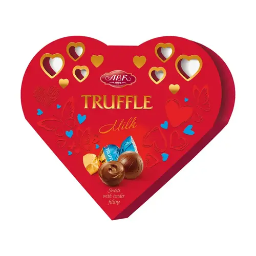 e1439d24c1990dcb583a5d34bd15934b-ezgif.com-resize شکلات کادویی قلبی اوکراینی آ ب کا ABK Truffle Milk Heart شکلات شیری 100 گرم - Image 1