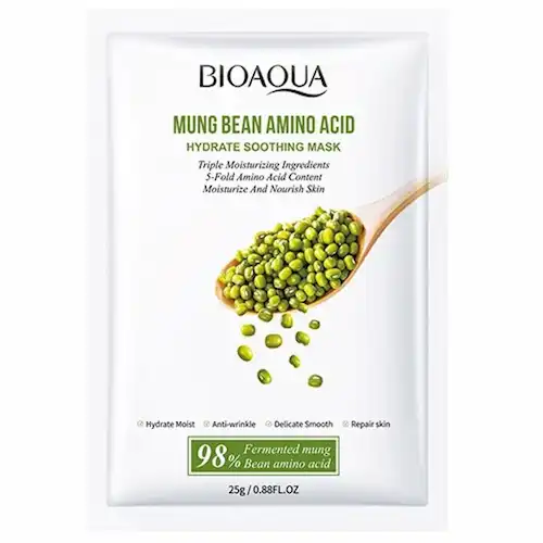 BIOAQUAMungBeanAminoAcidHydrateSoothingMask_754x ماسک صورت ورقه ای بیوآکوا BIOAQUA MUNG BEAN حاوی عصاره ماش 25 گرم - Image 1