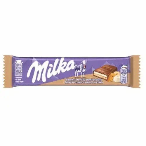 milka-barretta-nut-biscuit-cream-gr46-pz42 اسنک بار سوئیسی میلکا Milka Hazelnut با مغز فندق 46 گرم - Image 1