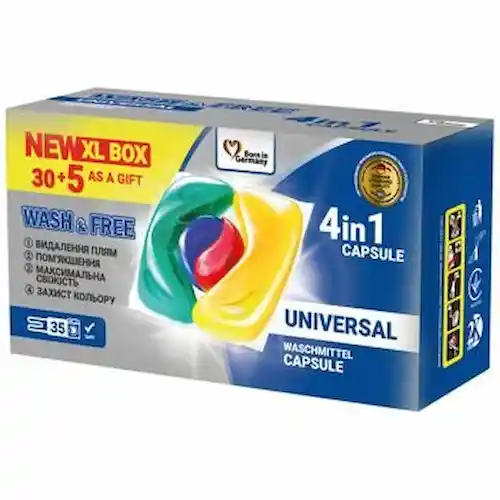 1772109125-s350x350 (1) قرص ماشین لباسشویی آلمانی واش اند فری WASH & FREE 4 IN 1 CAPSULE لکه بر و محافظت از رنگ - بسته 35 عددی - Image 1