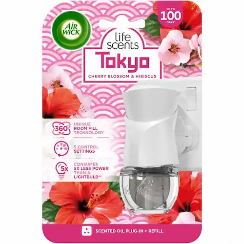 Airwick-English-air-freshener-device-refill-with-cherry-blossom-scent دستگاه + یدک خوشبو کننده هوا ایرویک Air Wick با رایحه شکوفه گیلاس 19 میل - Image 1