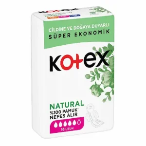 نوار بهداشتی کوتکس Kotex Natural بلند گیاهی بسته 16 عددی