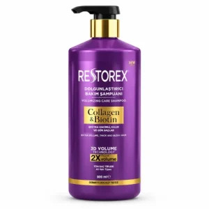 شامپو حجم دهنده رستورکس RESTOREX Collagen & Biotin موهای آسیب دیده 900 میل