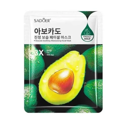 shWXZAoPSDitbyfibbdySMWKUBIeknG8T58TkJ6jxB9M8xf4Nu ماسک ورقه ای آووکادو سادور SADOER ترمیم کننده 25 گرم - Image 1